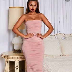 Oh Polly Blush Pink Ruched Midaxi Dress